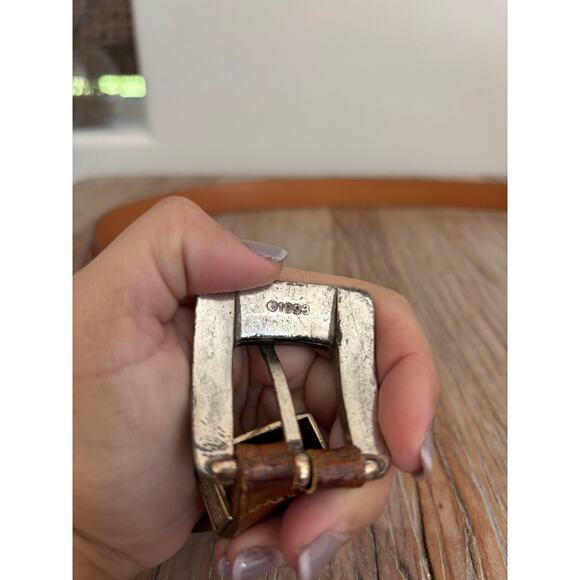 VTG Brighton Onyx 1998 Brown Alpine Croco Alligator Leather Belt Size 43 - Picture 5 of 7